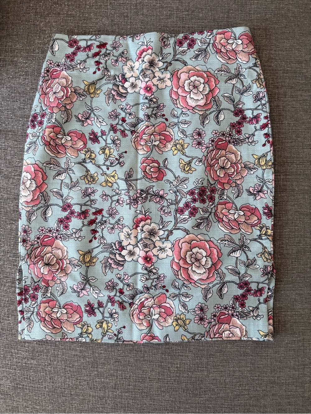 LOFT Floral Pencil Skirt in Light Blue with Pink Blooms